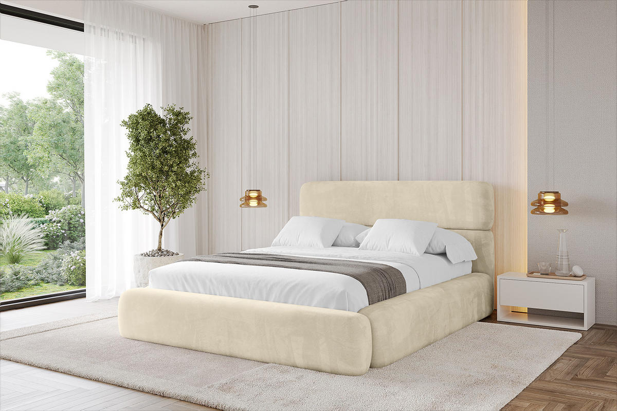 POLSTERBETT mit Bettkasten und Lattenrost, Boxbett ohne Matratze - ENORA 140x200 Beige - Ecru, Holzwerkstoff/Textil (140/200cm) - ALTDECOR