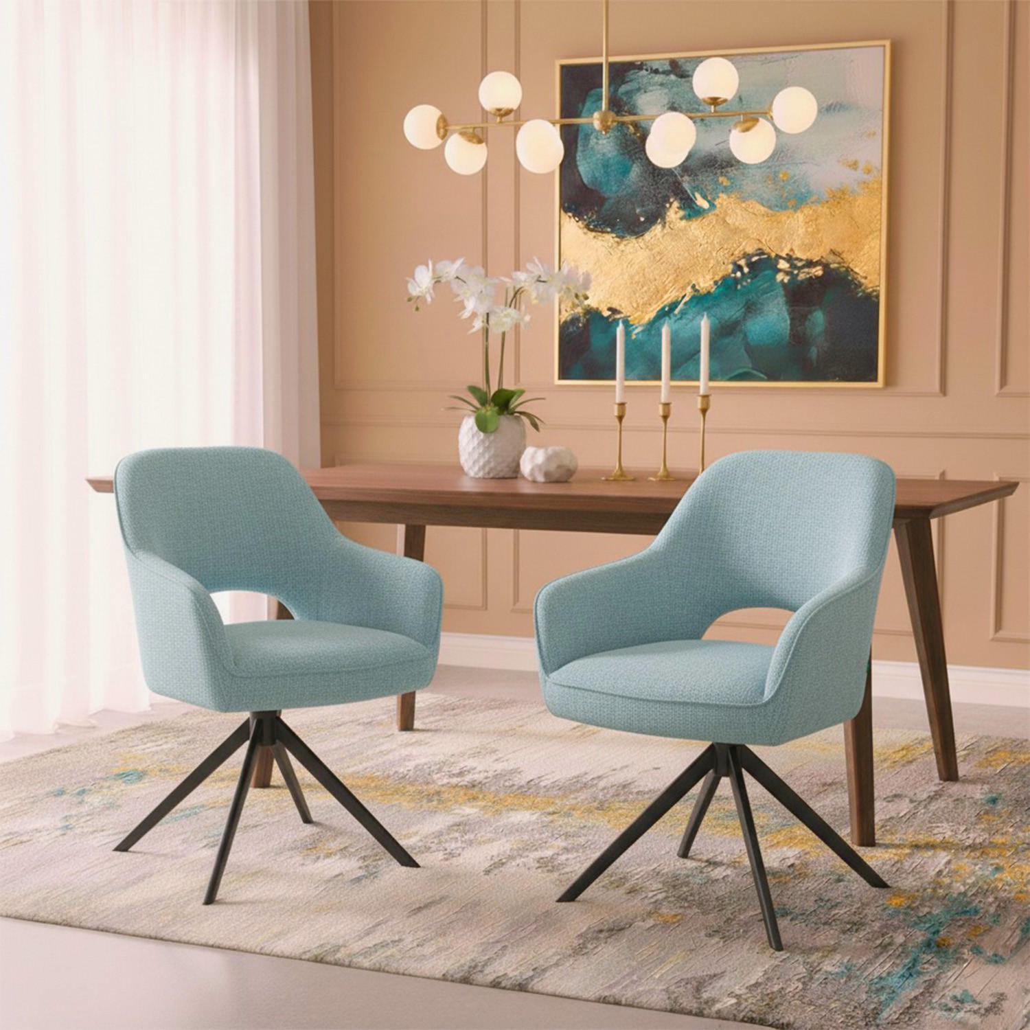 Thumbnail - Dubi Möbel Drehstuhl, Hellblau, Textil, 60x87x65 cm, Arbeitszimmer, Bürostühle, Drehstühle