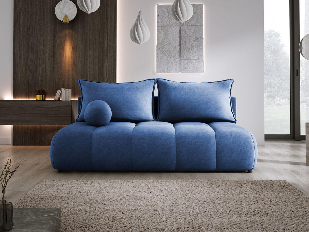 SOFA COCO MINI SCHLAFSOFA mit Bettfunktion, CLOUD Stoffbezug, 2-Sitzer, freistehend, Größe: 205x105x97 cm, Blau - Blau, Holz/Textil (205/97/105cm) - DomoHome