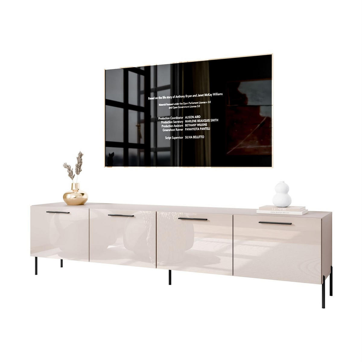 TV-ELEMENT AURA 200 KASCHMIR Hochglanz auf geraden schwarzen Beinen + LED - Kaschmir/Schwarz, Holzwerkstoff (200/50/40cm) - Lookway