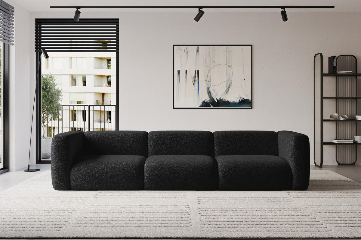MODULÁRNÍ pohovka MIRA-S2, 3místná, 319 × 89 × 70 cm, černá, velur - černá, kompozitní dřevo/textil (319/70/89cm) - ALTDECOR
