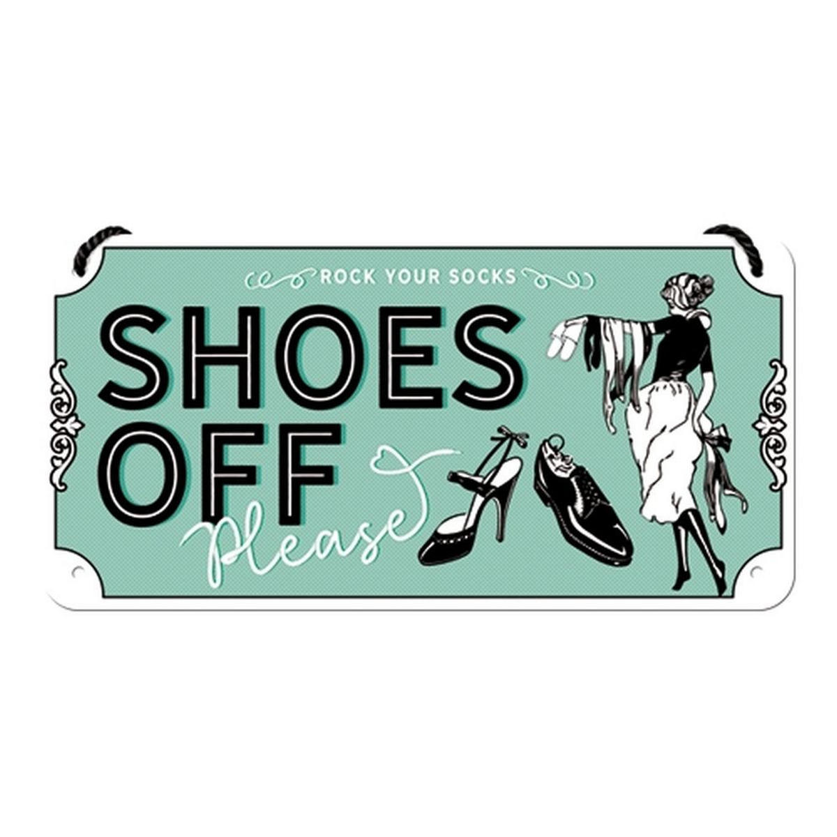 HÄNGESCHILD 10/20 cm Achtung Shoes Off - Multicolor, Metall (20/10/0.2cm) - Nostalgic-Art