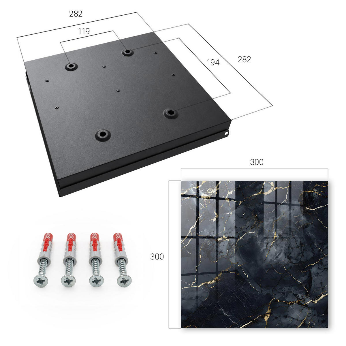 SCHLÜSSELBOX Schwarz 30x30 cm- Türöffnung nach rechts - Moderne Eleganz - Grau, Metall (30/30/5cm) - TULUP