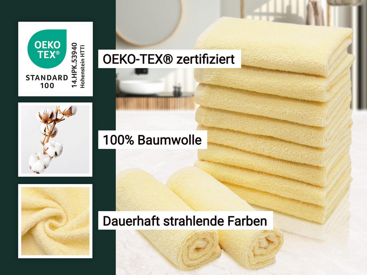 SEIFTÜCHER, 10er-Set, 30x30 cm, 100% Baumwolle, Gelb - Gelb, Textil (30/30cm) - Zollner