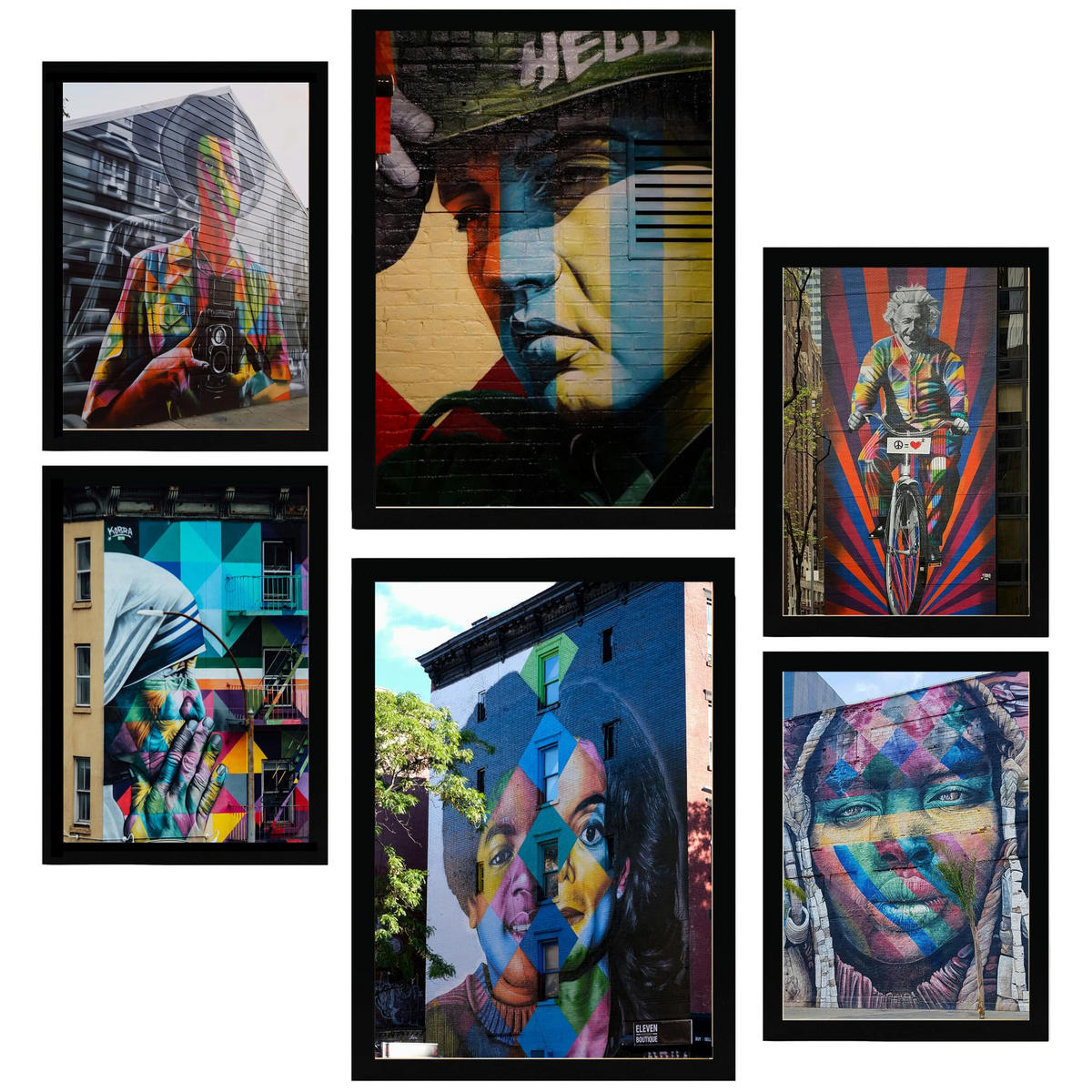 POSTER Set Mit 6 Graffiti Frida Jackson Teresa Einstein Straßenkunst A3 & A4 Schwarzer Rahmen - Schwarz, Papier (29/3cm) - Nacnic