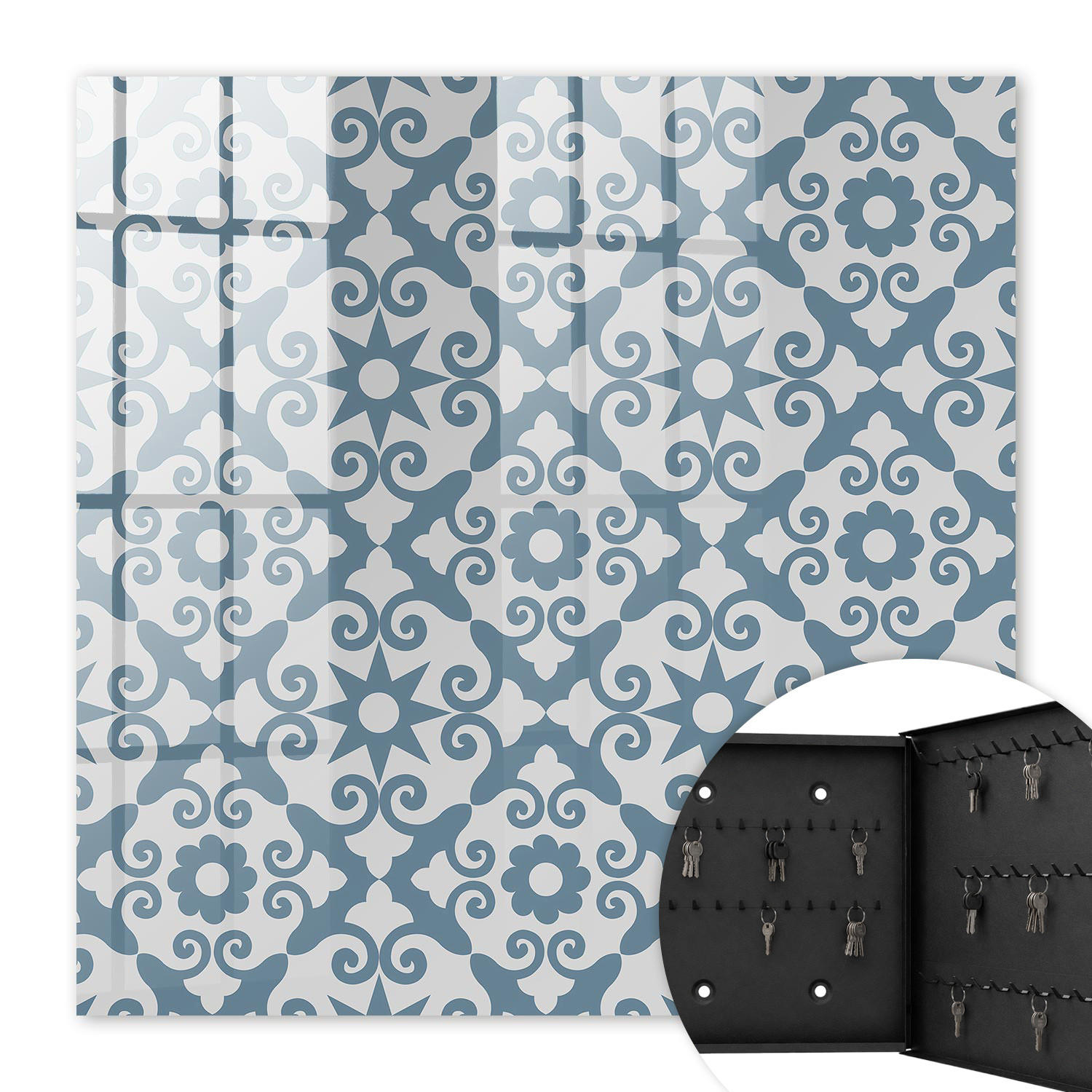 SCHLÜSSELBOX Schwarz 30x30 cm- Türöffnung nach rechts - Geometrische Eleganz - Grau, Metall (30/30/5cm) - TULUP