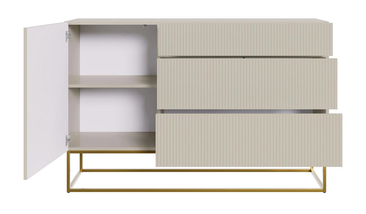 SIDEBOARD Veldio Greige mit 3 Schubladen 140 cm - Taupe/Goldfarben, Holzwerkstoff/Metall (140/90/38cm) - Selsey