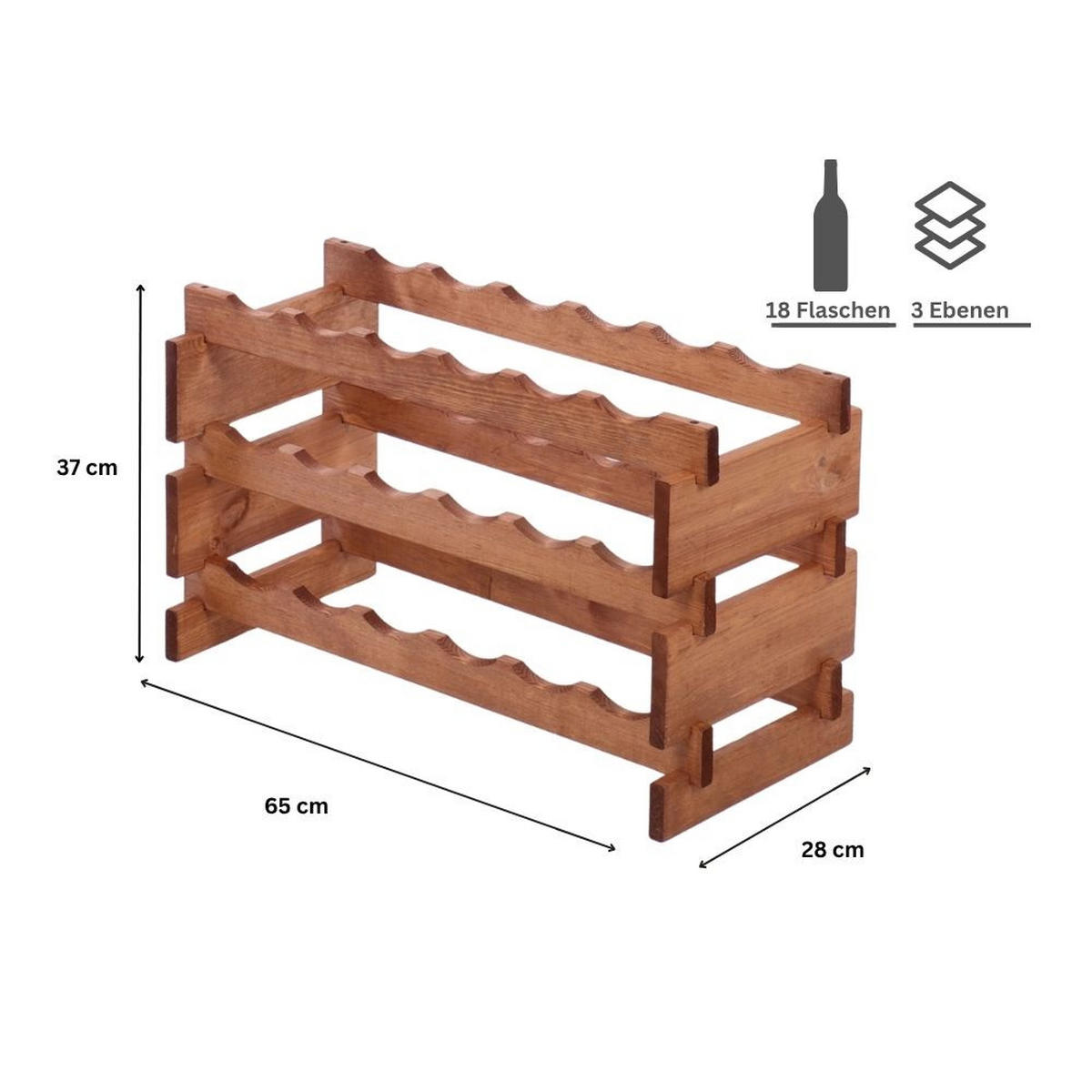 WEINREGAL VINOTECA FLEX PRO HxBxT 37x65x28cm 18 Flaschen auf 3 Fbenen Braun geölt - Braun, Holz (65/37/28cm) - PROREGAL