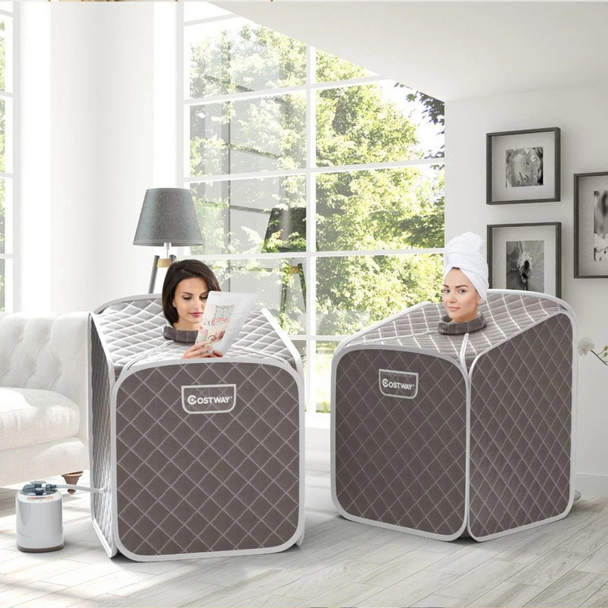 AMPFSAUNA Tragbare grau - Grau, Textil (85/106/84cm) - COSTWAY