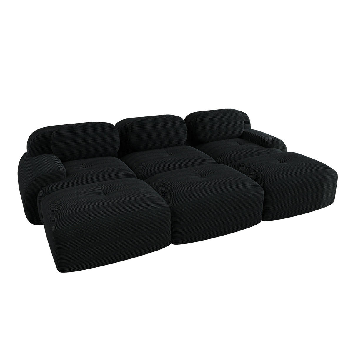 MODULARES Ecksofa aus Cordstoff Schwarz 298x178x70 cm mit Hockern und geschwungenen Armlehnen - Schwarz, Textil (178/298cm) - IVMEU