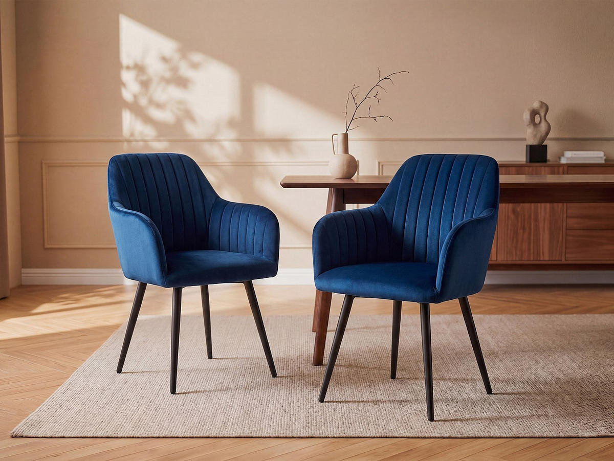 STUHL - 58 cm x 59 cm - Samt, Stoff - Marineblau - ELEANA - Dunkelblau, Textil (58/82/59cm) - Vente-Unique