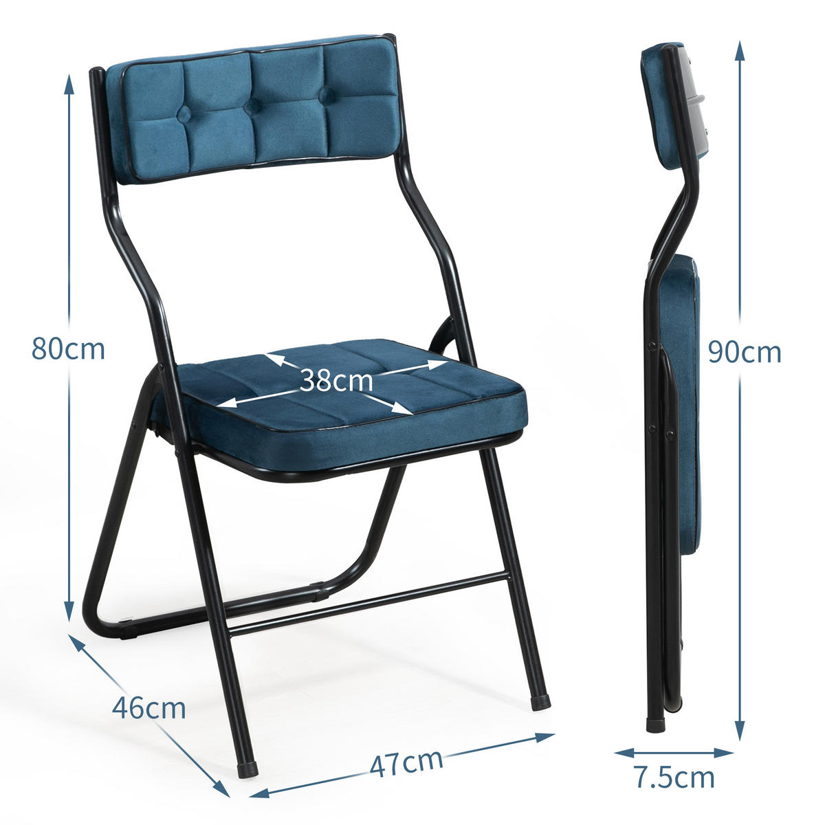 KLAPPSTUHL DE-36266 2er-Set mit gepolstertem Sitz Blau - Blau, Metall (47/80/46cm) - ComfortXL