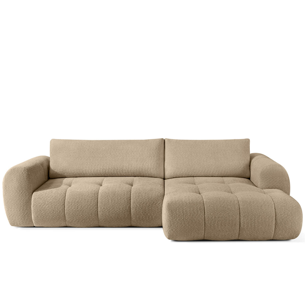 ECKSOFA MIT HOCKER LIRA, Beige, Bouclé - Beige, Holz/Holzwerkstoff (96/50cm) - KONSIMO®