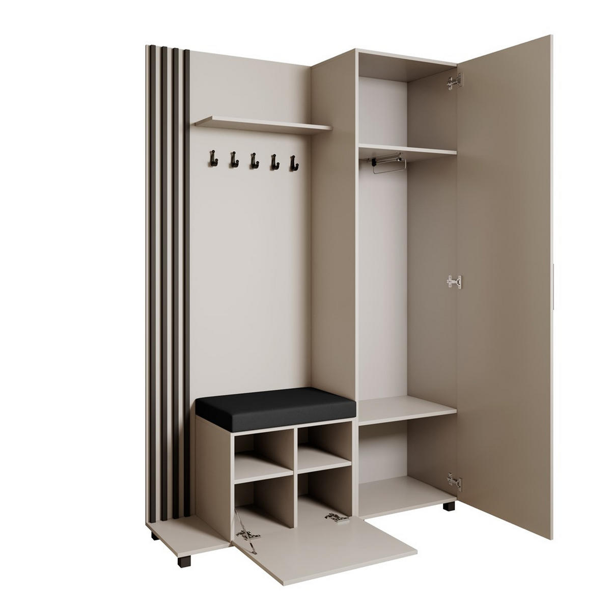 GARDEROBENSCHRANK Livia mit Aufhängern und Spiegel, Kaschmir, Schwarz, links - Kaschmir/Schwarz, Holzwerkstoff (137/207/42cm) - Beautysofa