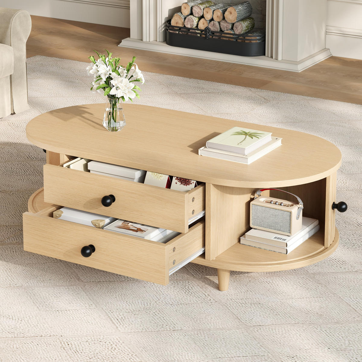 COUCHTISCH heller Naturholzoptik aus MDF mit Massivholzbeinen 100 × 50 × 36 cm - Naturfarben, Holzwerkstoff (50/100/36cm) - Luhomfu