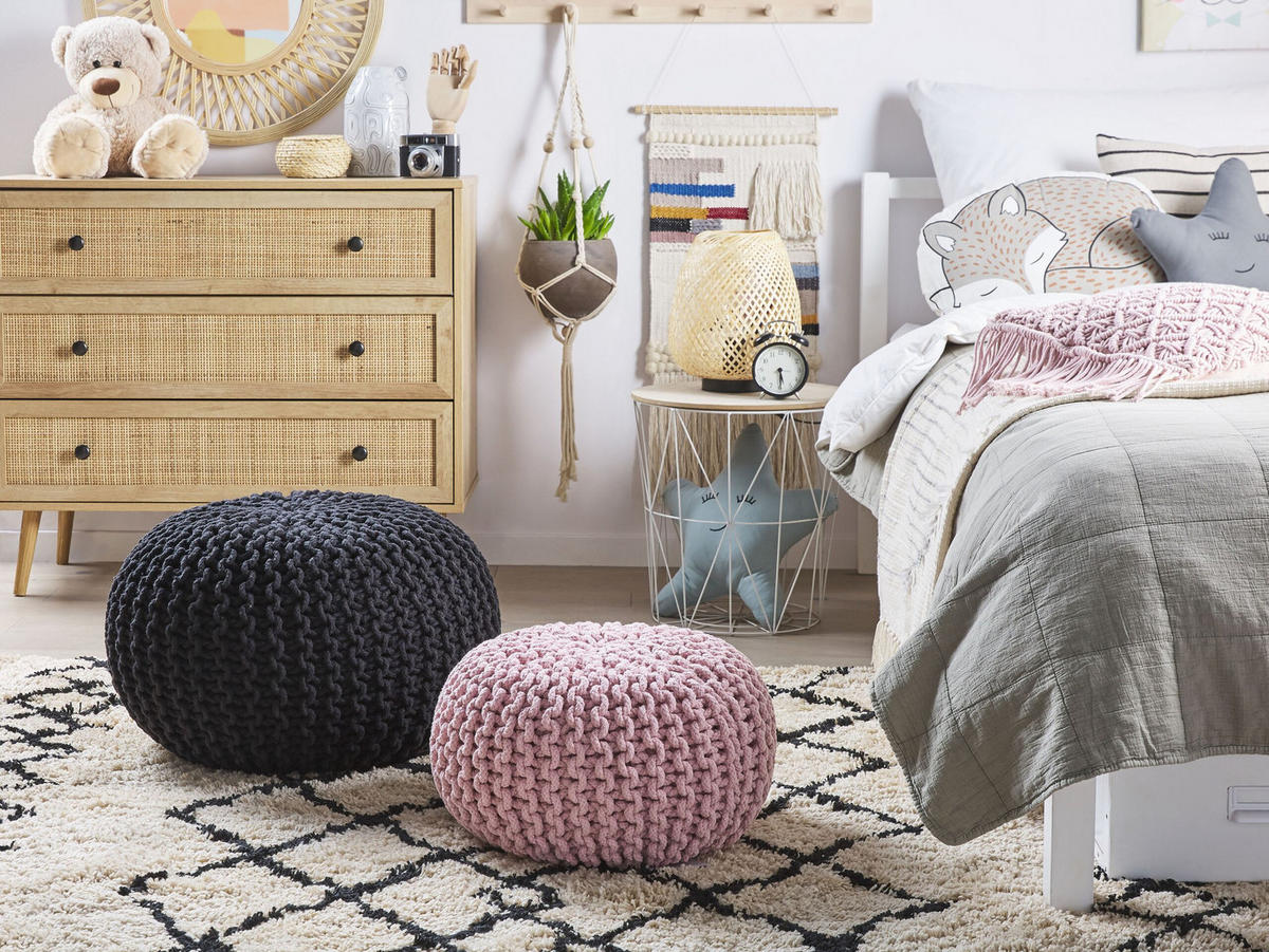POUF Conrad 50/50/35 cm - Schwarz, Naturmaterialen/Textil (50/35/50cm) - Beliani