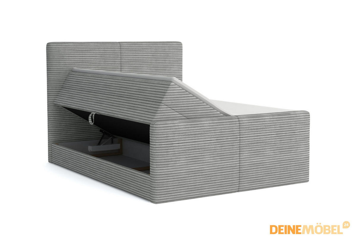 BOXBETT ROCKY 200/200 in Cord Dunkelgrau mit Doppelmatratzen H3 - Dunkelgrau, Holz/Holzwerkstoff (140/200cm) - Deine Möbel 24