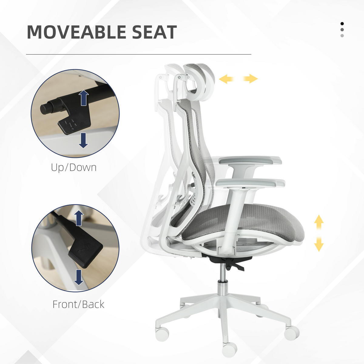 BÜROSTUHL Schreibtischstuhl höhenverstellbar mit 3D-Armlehne 3 Stufen Mesh Grau - Grau, Kunststoff (65/128/67cm) - Vinsetto