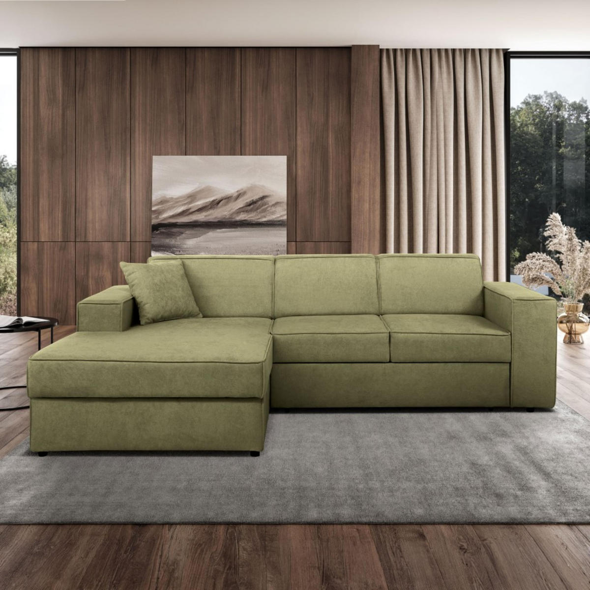 ECKSCHLAFSOFA mit Schlaffunktion Pedro L hellgrün links - Schwarz/Hellgrün, Kunststoff/Textil (267/160cm) - Beautysofa