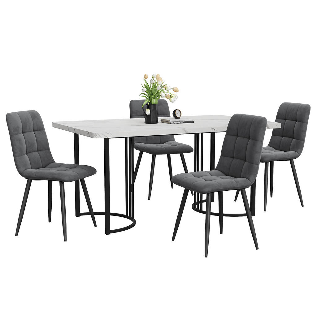 FLIEKS JÍDELNÍ SET MDF 4 Židle Bílý Šedý 140x80cm