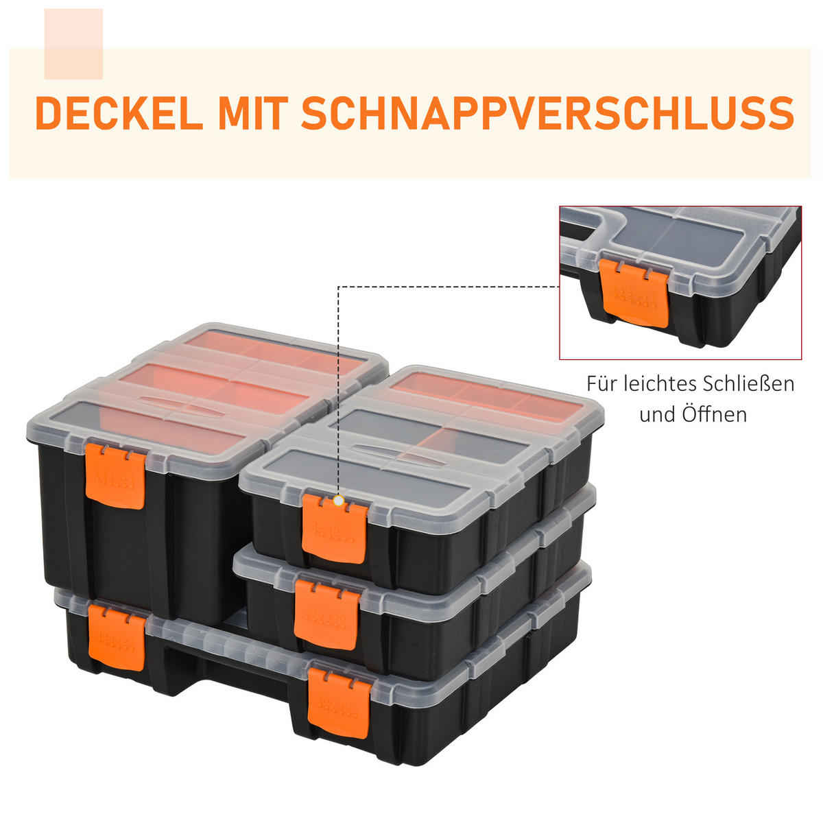 MULTIFUNKTIONALES Werkzeugbox, 4PCS Werkzeugaufbewahrung Box, Kunststoff, Orange+Schwarz - Multicolor, Kunststoff (22.5/5.5/28.7cm) - DURHAND