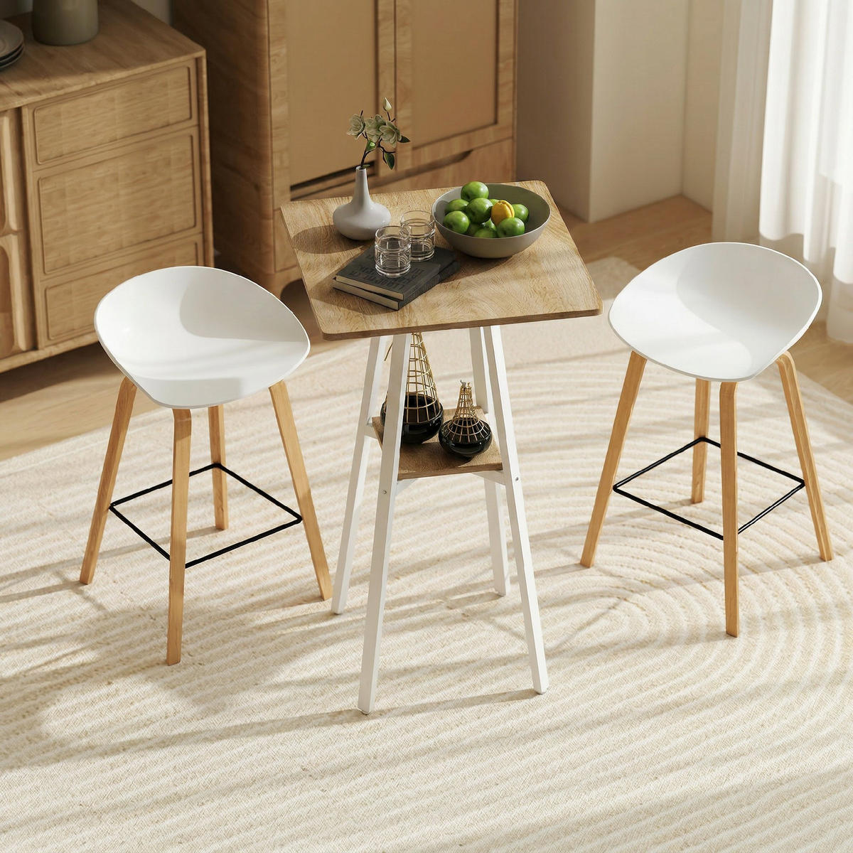 BARTISCH Natur und Weiß 55/55/95 cm - Naturfarben, Metall (55/55/95cm) - PANGIVO