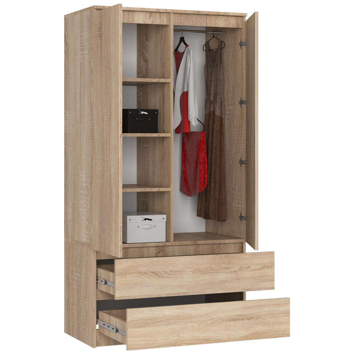 KLEIDERSCHRANK mit Spiegel Sonoma Eiche 180x51x90 cm - Sonoma Eiche, Holzwerkstoff (180/180/51cm) - Akord