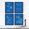 POSTER Set mit 4 BLAU Badezimmer Patent A3 Rahmenlos - Klar, Papier (29.7/3cm) - Nacnic