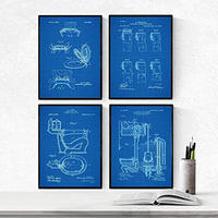 POSTER Set mit 4 BLAU Badezimmer Patent A3 Rahmenlos - Klar, Papier (29.7/3cm) - Nacnic