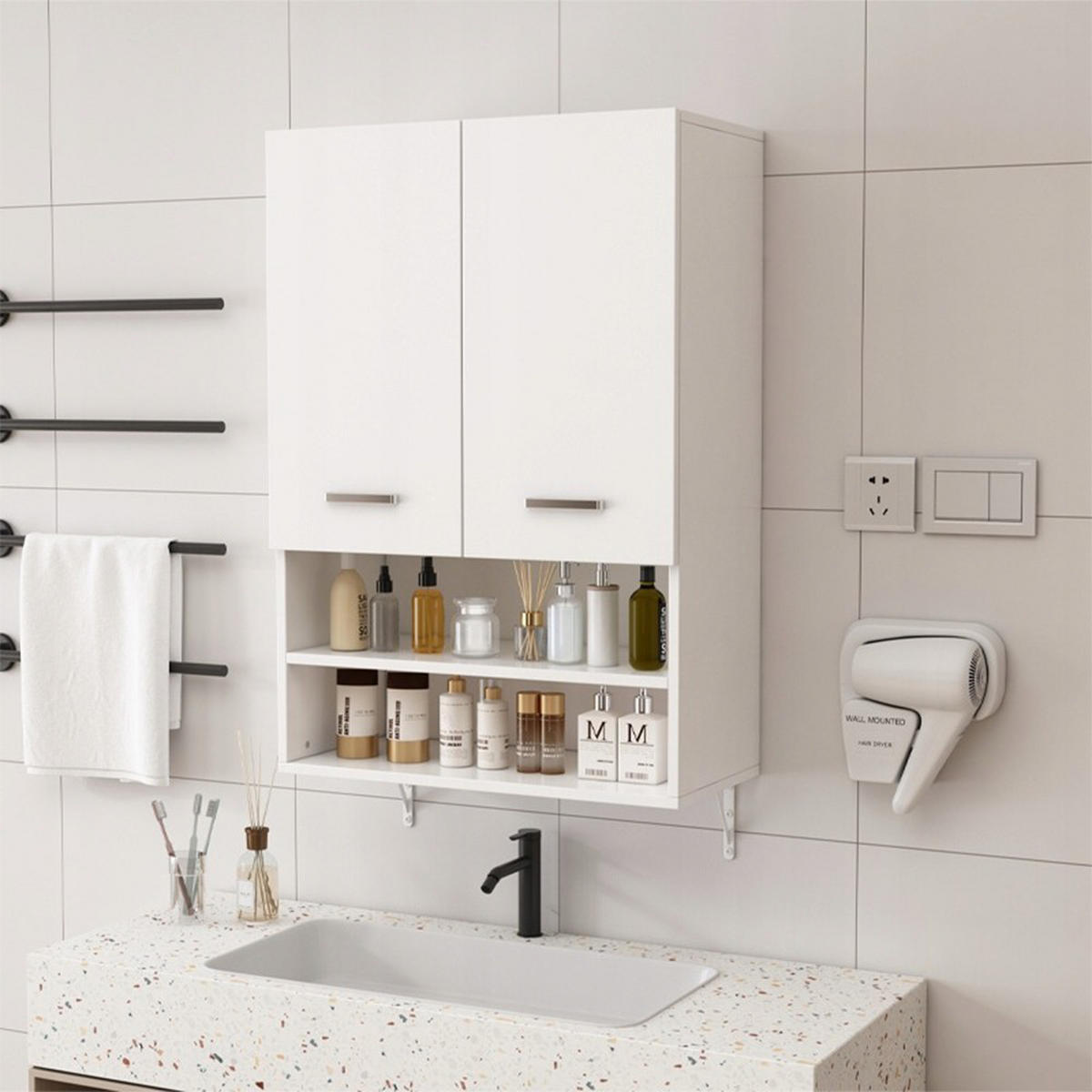 BADEZIMMERSCHRANK, weiß 30/64/90cm - Weiß, Holzwerkstoff (64/90/30cm)