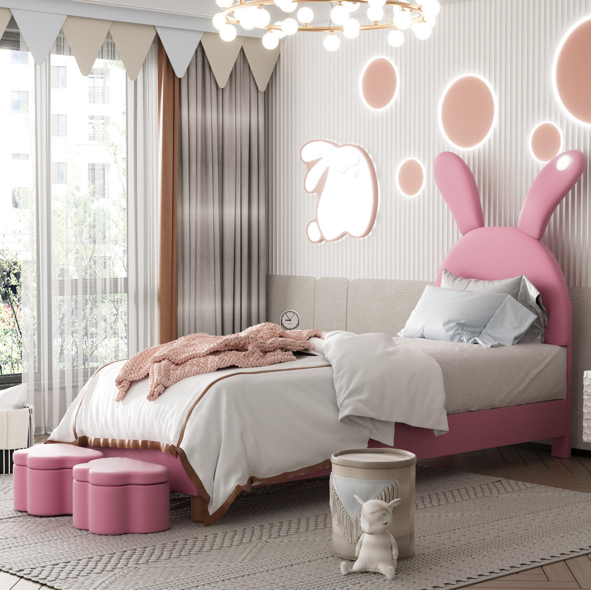 POLSTERBETT 90/200 cm Pink aus französischem Samt mit LED-Beleuchtung - Rosa, Textil (90/200cm) - OKMYHOME