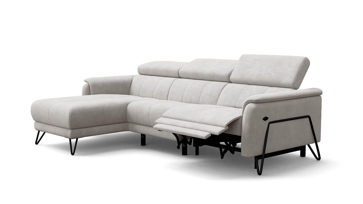 ECKSOFA RODEN 4-Sitzer mit Relax, creme, Veloursstoff - Creme, Holz/Textil (268/92cm) - Wozimo