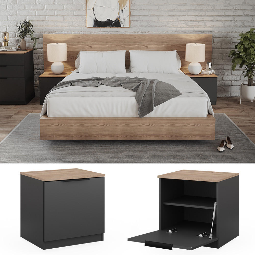 NACHTTISCH Betti Anthrazit 50 x 50 cm 2er Set - Anthrazit/Sonoma Eiche, Holzwerkstoff (50/50/42cm) - Vicco