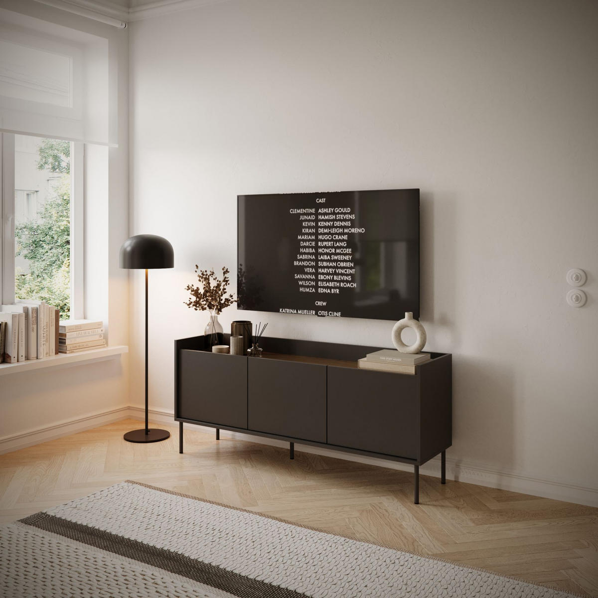 TV-SCHRANK Tovi Schwarz / Holzoptik Nussbaum 140/58/36 cm - Schwarz, Holzwerkstoff/Metall (139.8/58.5/36.4cm) - Selsey