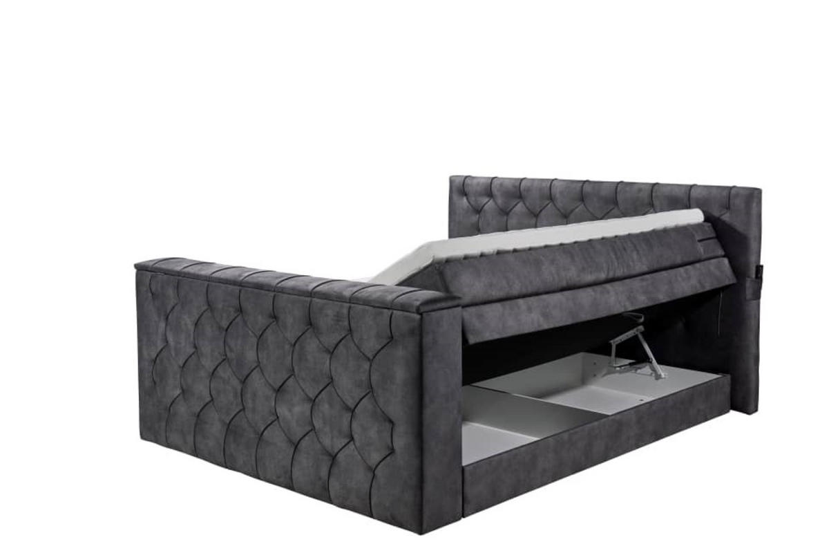 BOXSPRINGBETT 180x200 – motorisierte TV‑Halterung, HR-Lux-Topper, Duo‑Wendematratze H3/H4 - Anthrazit, Textil (180/200cm) - ed exciting design