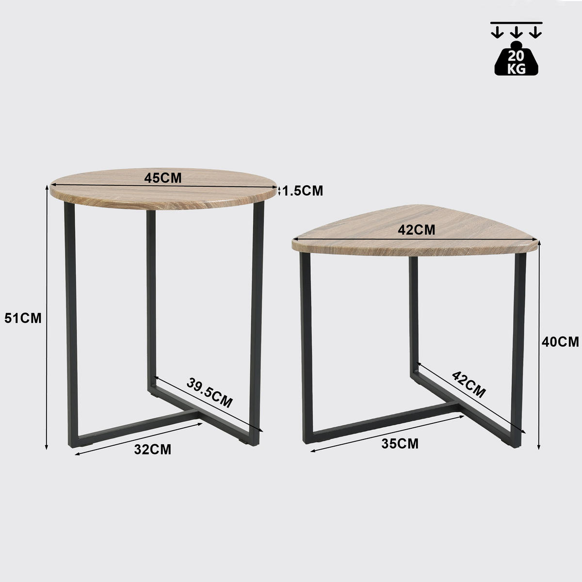 COUCHTISCH aus MDF in Eichenoptik - Eichefarben, Holzwerkstoff (45/45/51cm) - Meubles Cosy