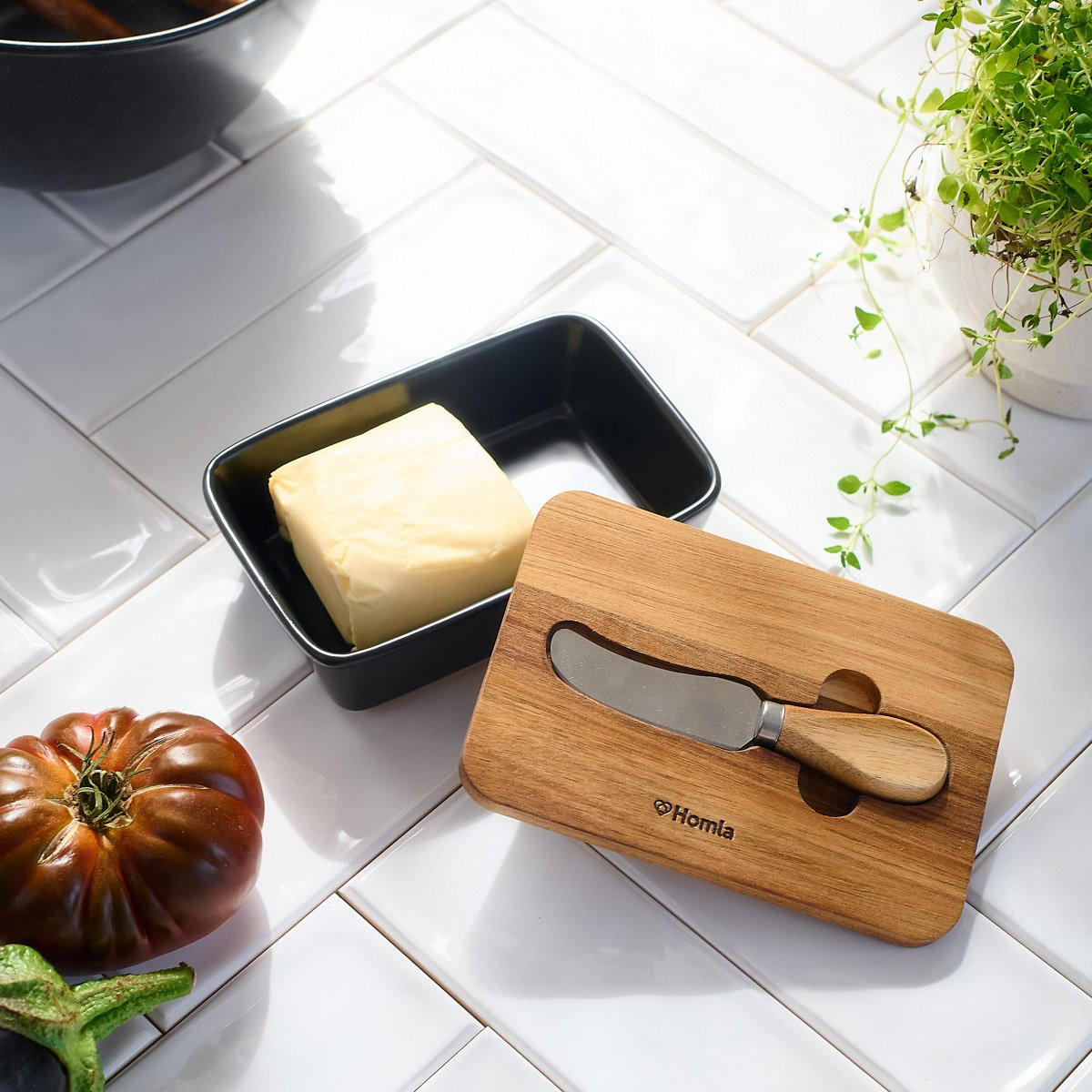 BUTTERDOSE Mooka schwarz 11/16 cm - Schwarz, Keramik (11/5/16cm) - Homla