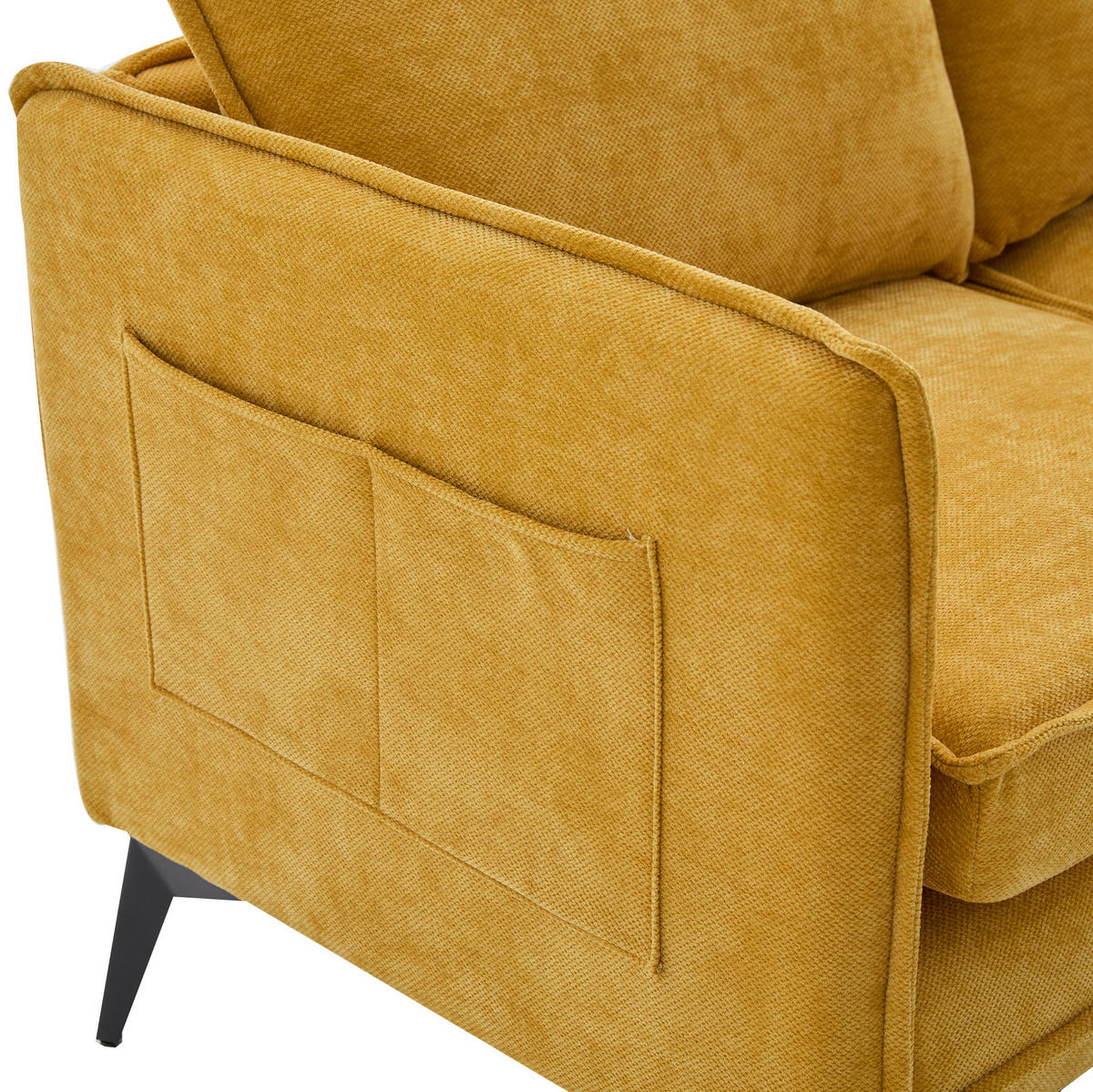 SOFA 2-Sitzer mit Handyhalterung und Ablagefächern Chenille Gelb 127/69/66 cm - Gelb, Textil (127/66/69cm) - OKWISH