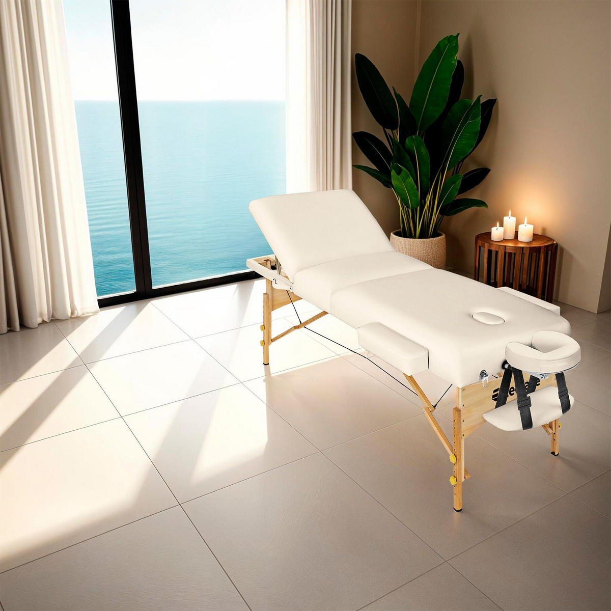 MASSAGELIEGE 3 Zonen, 218 x 102 x 90 cm,beige - Beige, Holz (102/90/218cm) - tectake
