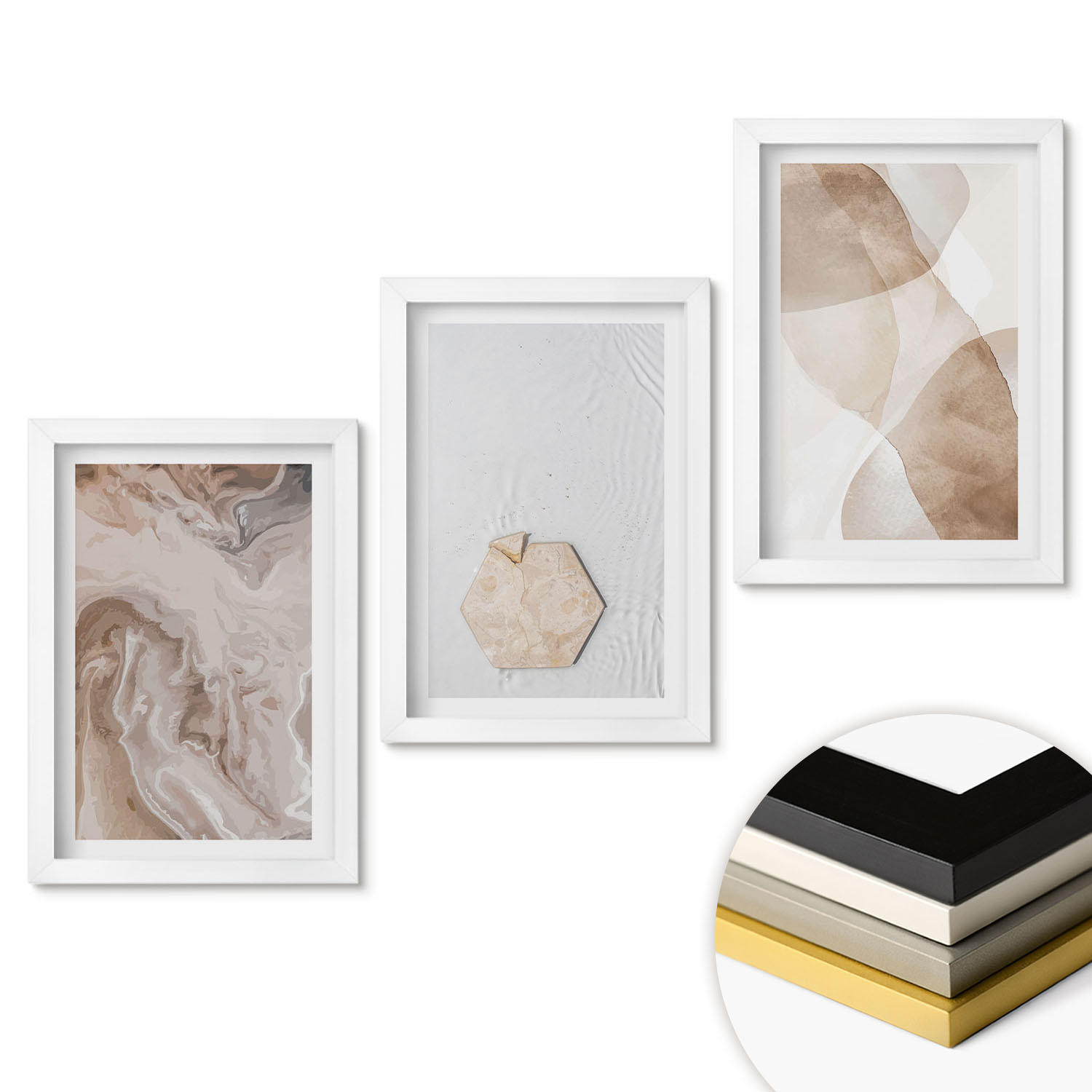 WANDBILDER 3er-Set - 20x30 cm Weißer Rahmen - Designerabstraktion der Natur - Weiß, Kunststoff (20/30cm) - ArtPrintCave