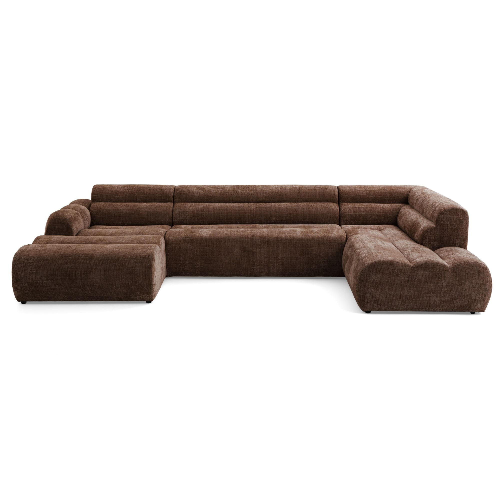 6-SITZER modulares Wohnlandschaft U XXL VEER SET 4 Rechts, 368 x 190 cm, Chenille Webstoff Orange - Schwarz/Orange, Holz/Kunststoff (190/75/368cm) - Muffo