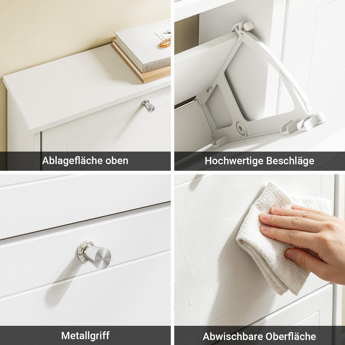 SCHUHSCHRANK schmal mit 4 Klappen, Weiß 105×18×78cm - Weiß, Holzwerkstoff (18/78/105cm) - SoBuy
