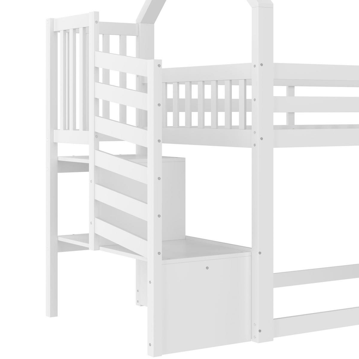 PATROVÁ postel 90/200 cm bílá s úložným prostorem a schůdky a skluzavkou - bílá, dřevo (90/200cm) - OKWISH