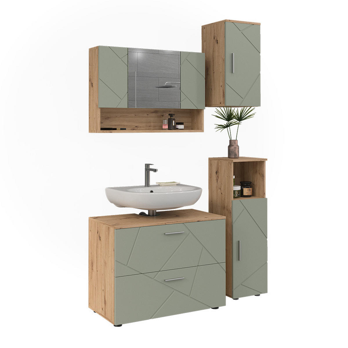 BADMÖBEL-SET Irma Salbeigrün 4 Teile - Salbeigrün, Holzwerkstoff (80/58.6/41cm) - Vicco