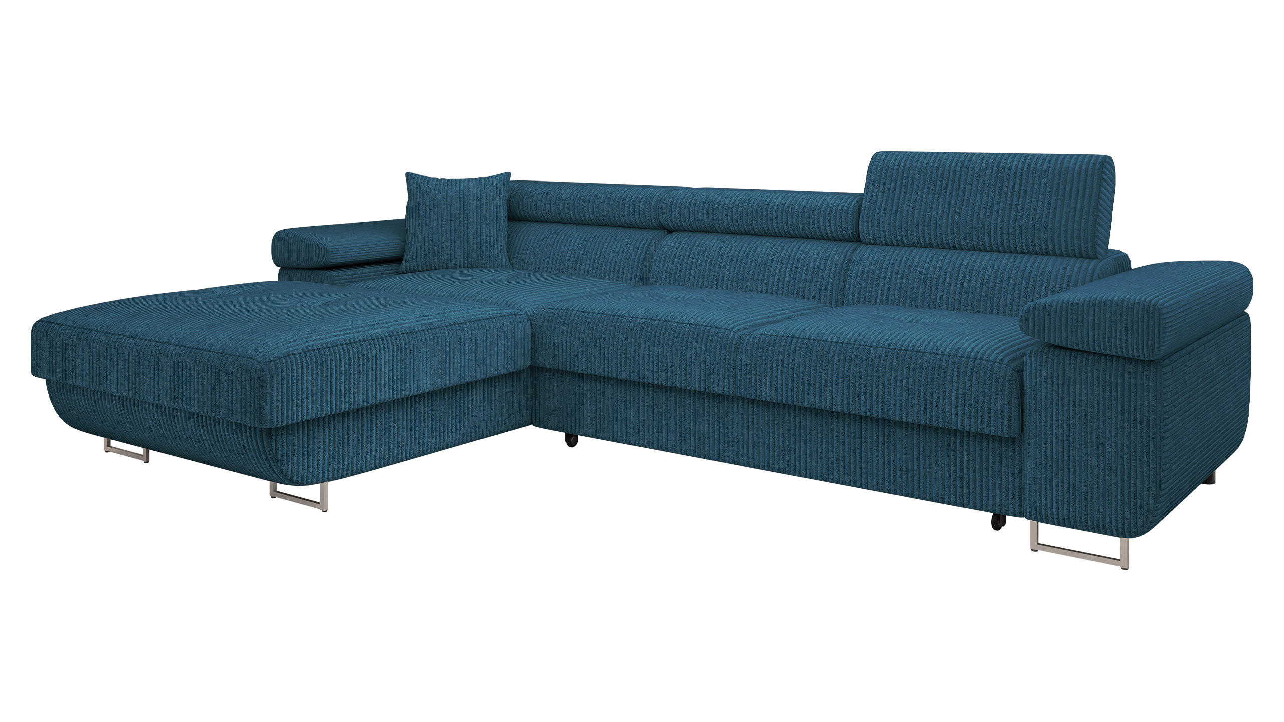 ECKSOFA Torezio Mini Cord, Seite: Links - Blau, Holz/Textil (280/170cm) - MIRJAN24