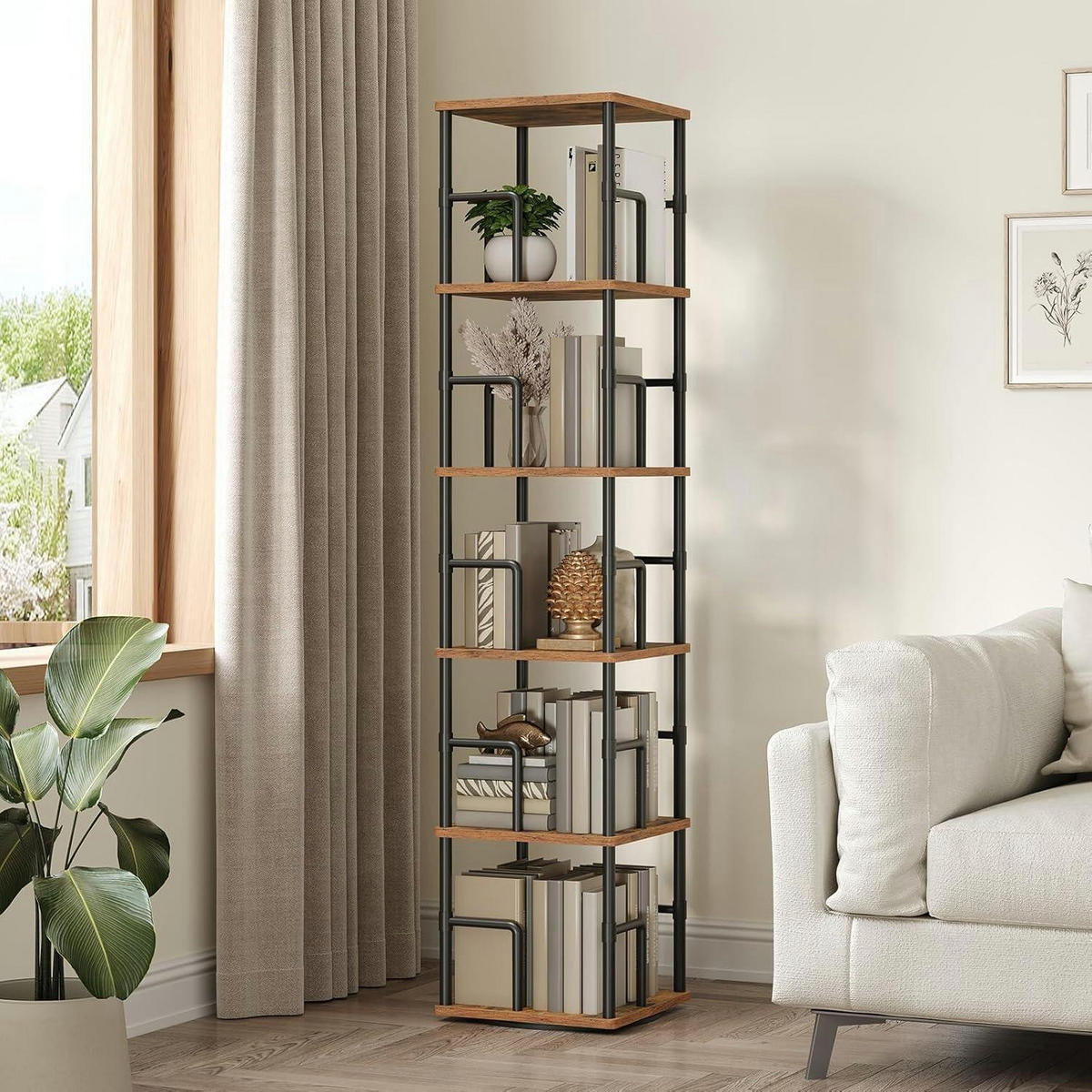 BÜCHERREGAL Drehregal 6 Ebenen Braun Schwarz 30 x 30 x 158,7 cm - Braun, Holzwerkstoff (30/158.7/30cm)
