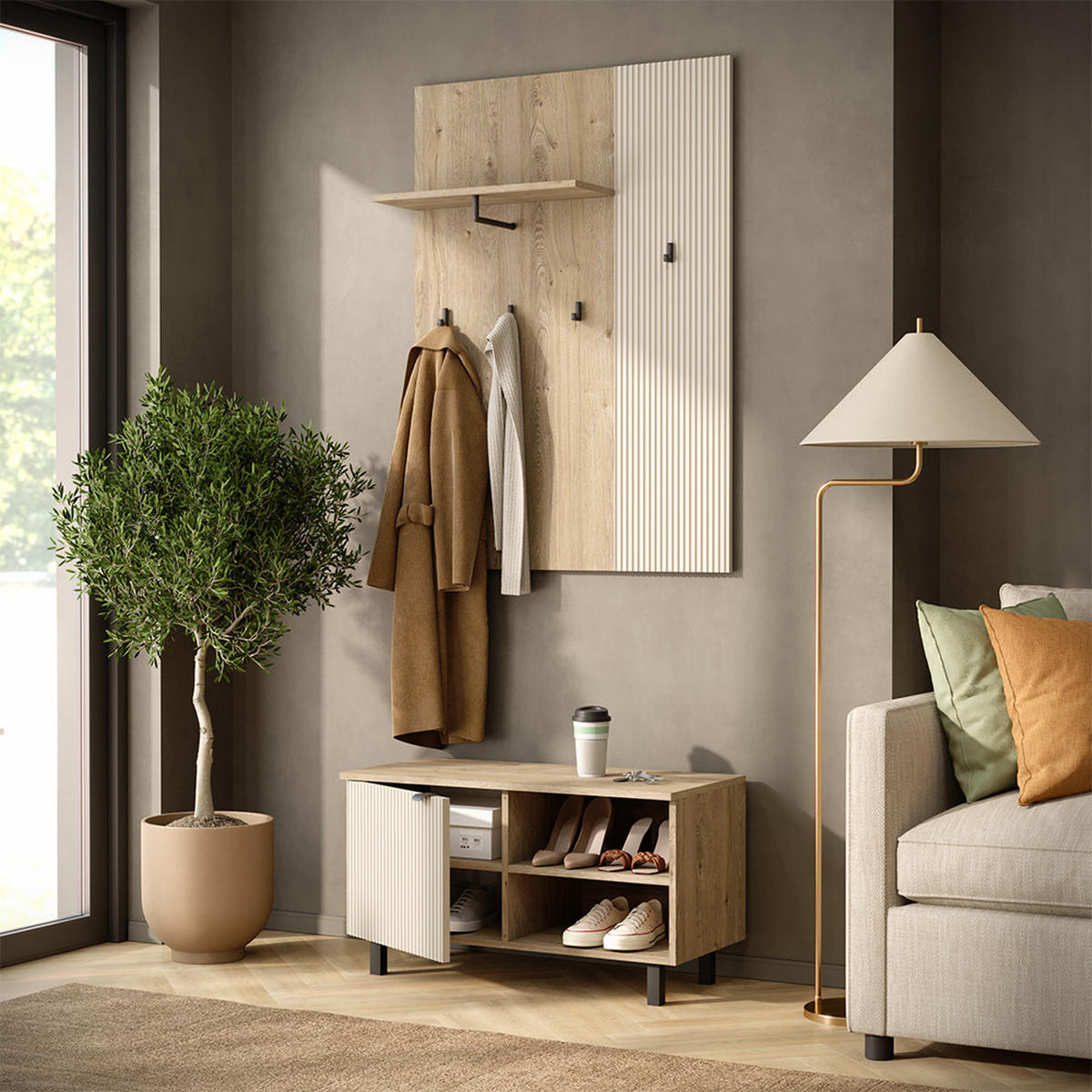 GARDEROBE Puerto, Eiche/Cashmere, 2-er Set - Kaschmir/Eichefarben, Holzwerkstoff (86/48/40cm) - Vicco