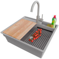 GRANITSPÜLE Oslo Pocket, 2-er set Grau 58/53 cm 1 Becken + Küchenarmatur 32/20 cm + Ablauf-Set + Küchenzubehörset ab 60er Unterschrank - Chromfarben/Beige, Kunststoff (58/20/53cm) - Primagran