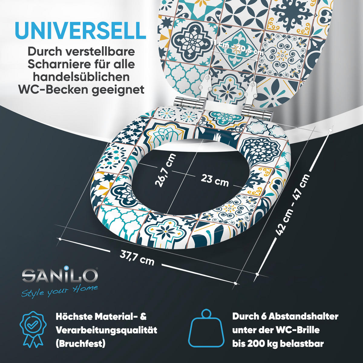 WC Sitz mit Absenkautomatik Palazzo - Blau, Holzwerkstoff (38/6/47cm) - Sanilo