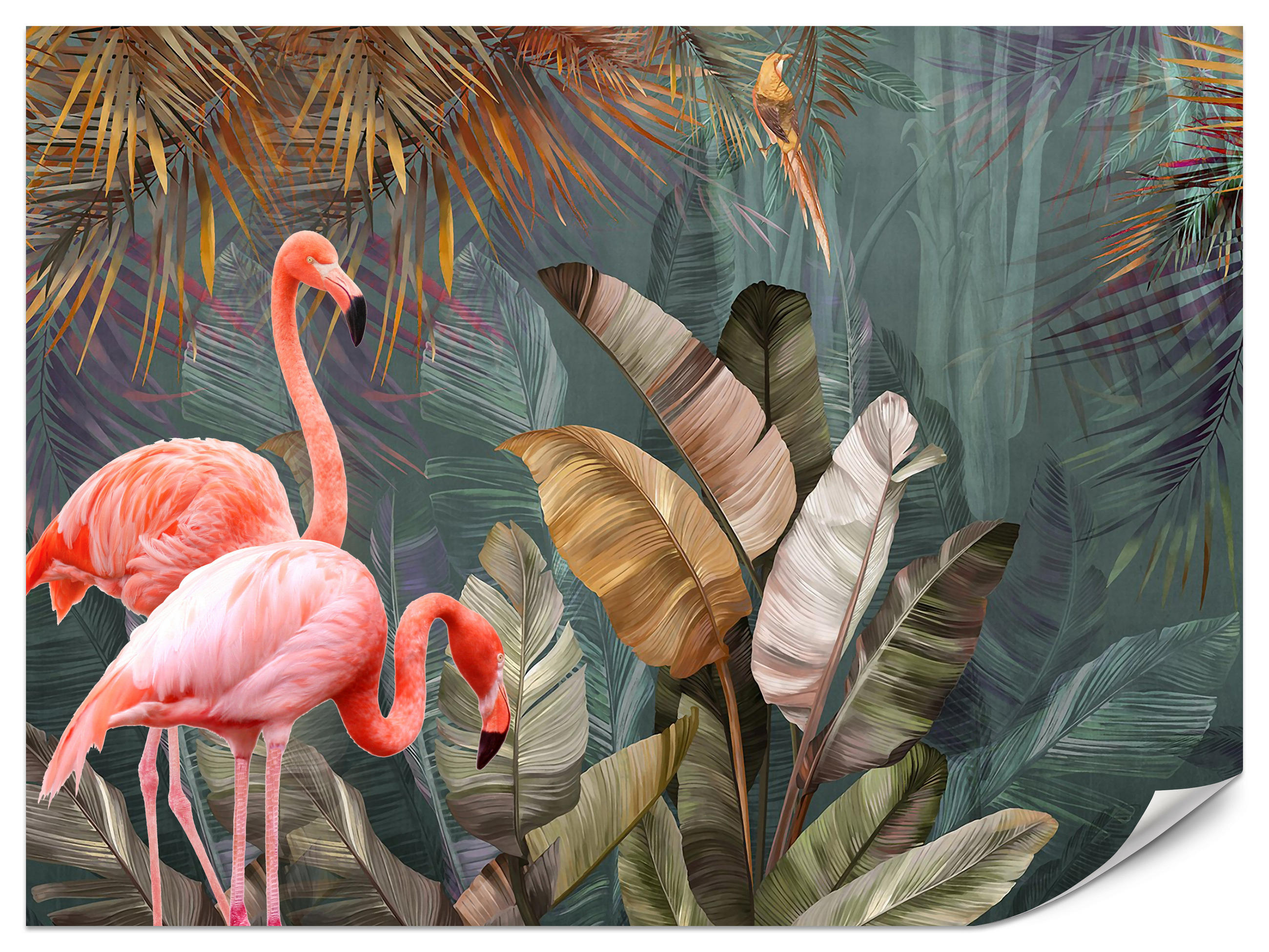 FOTOTAPETE für Wohnzimmer Flamingos Dschungel Blätter Tropisch 450x315 - Multicolor, Papier (450/315cm) - Muralo